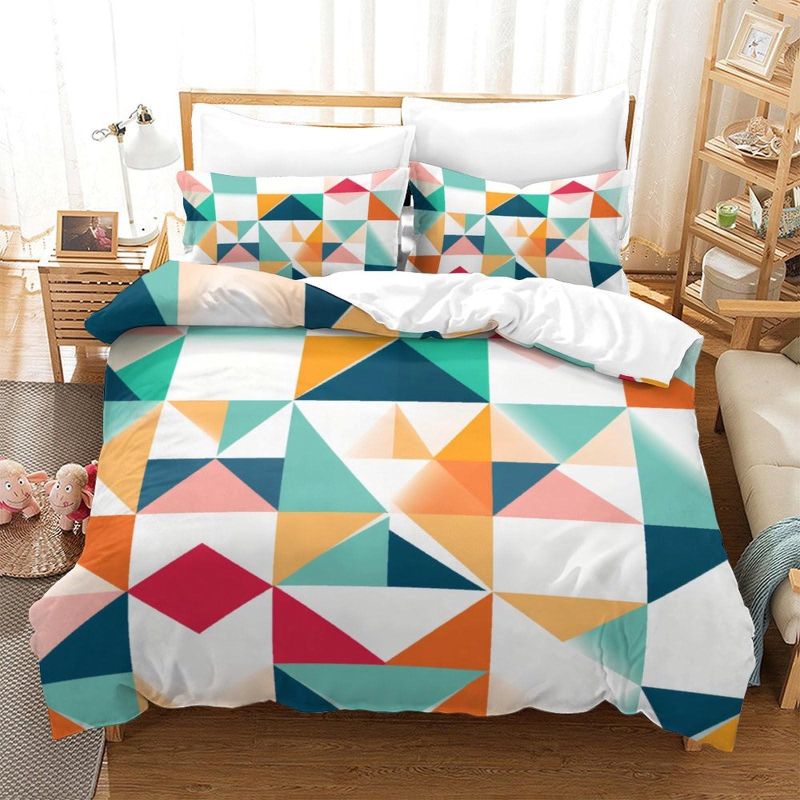 Housse de couette motif géométrique 3D antibactérien pour lit double enfant 200x200