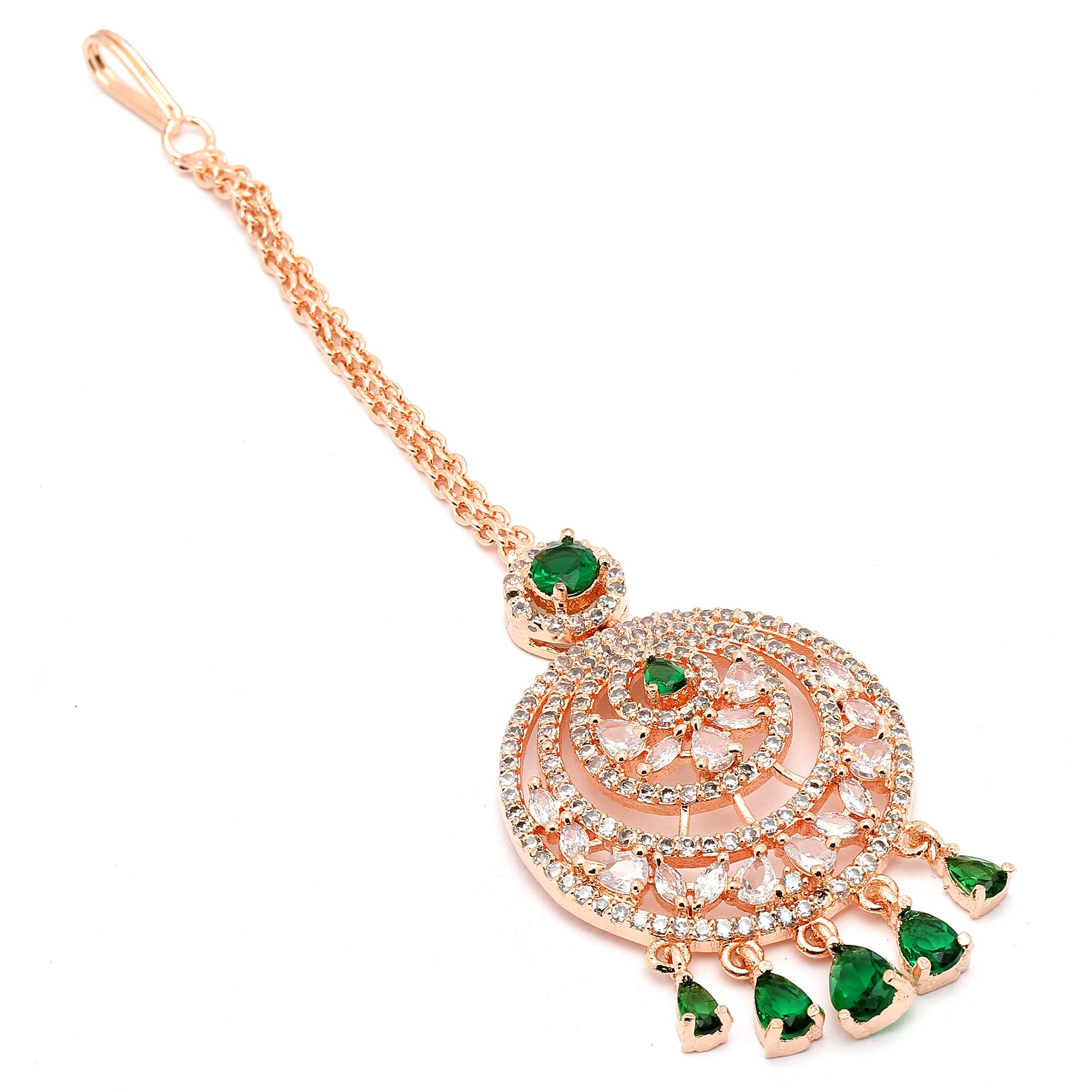 Maang Tikka for Women Beautiful AD/American Diamond Studded Rose Gold Plated Crystal Maang Tikka for Women and Girls-image-48