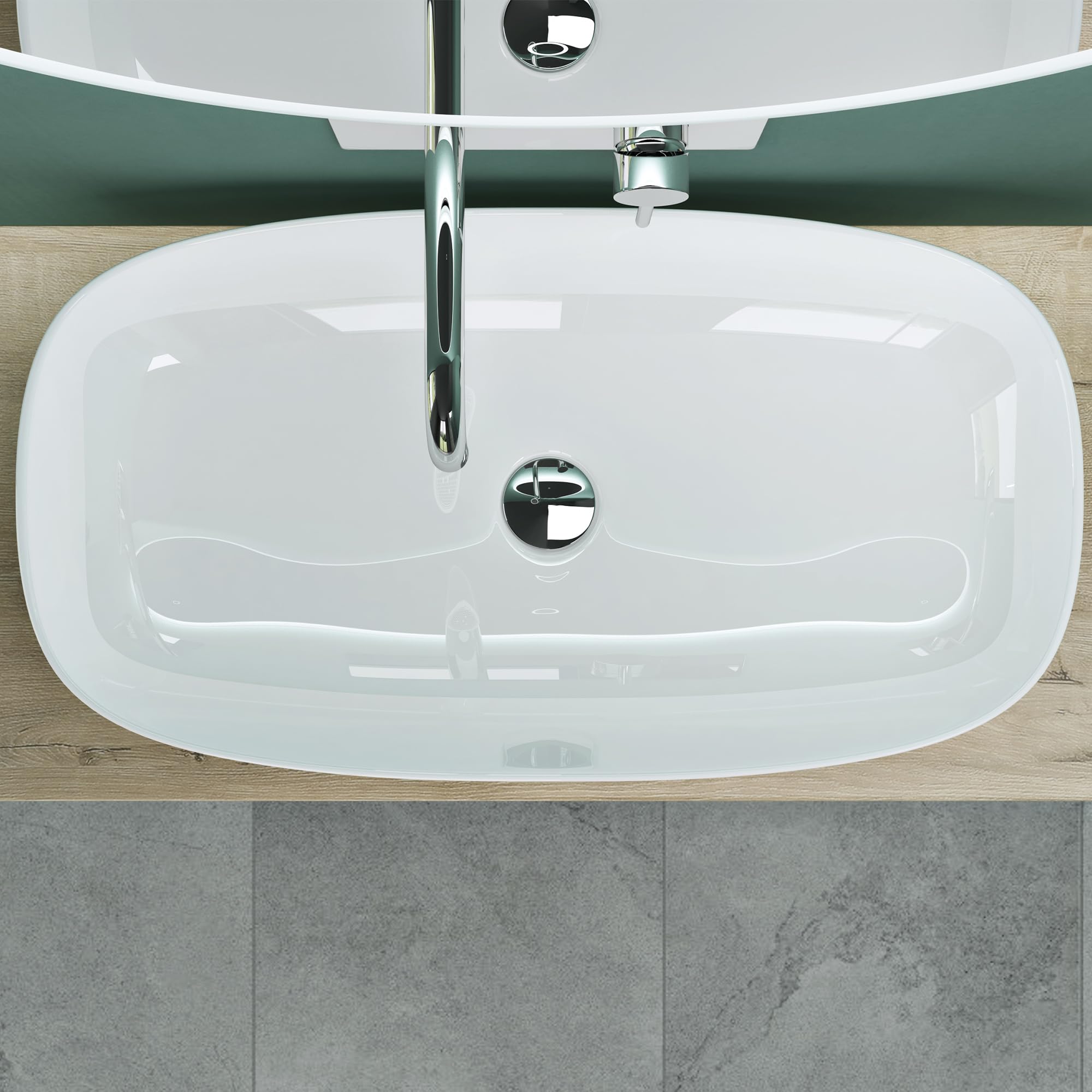 Mai & Mai Lavabo da Appoggio 70x37x13,5cm, Lavandino Bagno in Ceramica con Nano Rivestimenti inclusi, Bianco, Brüssel104