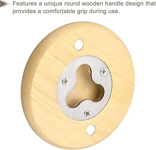 Miniatura 4 de uxcell Abrebotellas, 4 unidades, abridor de botellas de cerveza de acero inoxidable con mango de madera, abrelatas de cerveza redondo para bares,