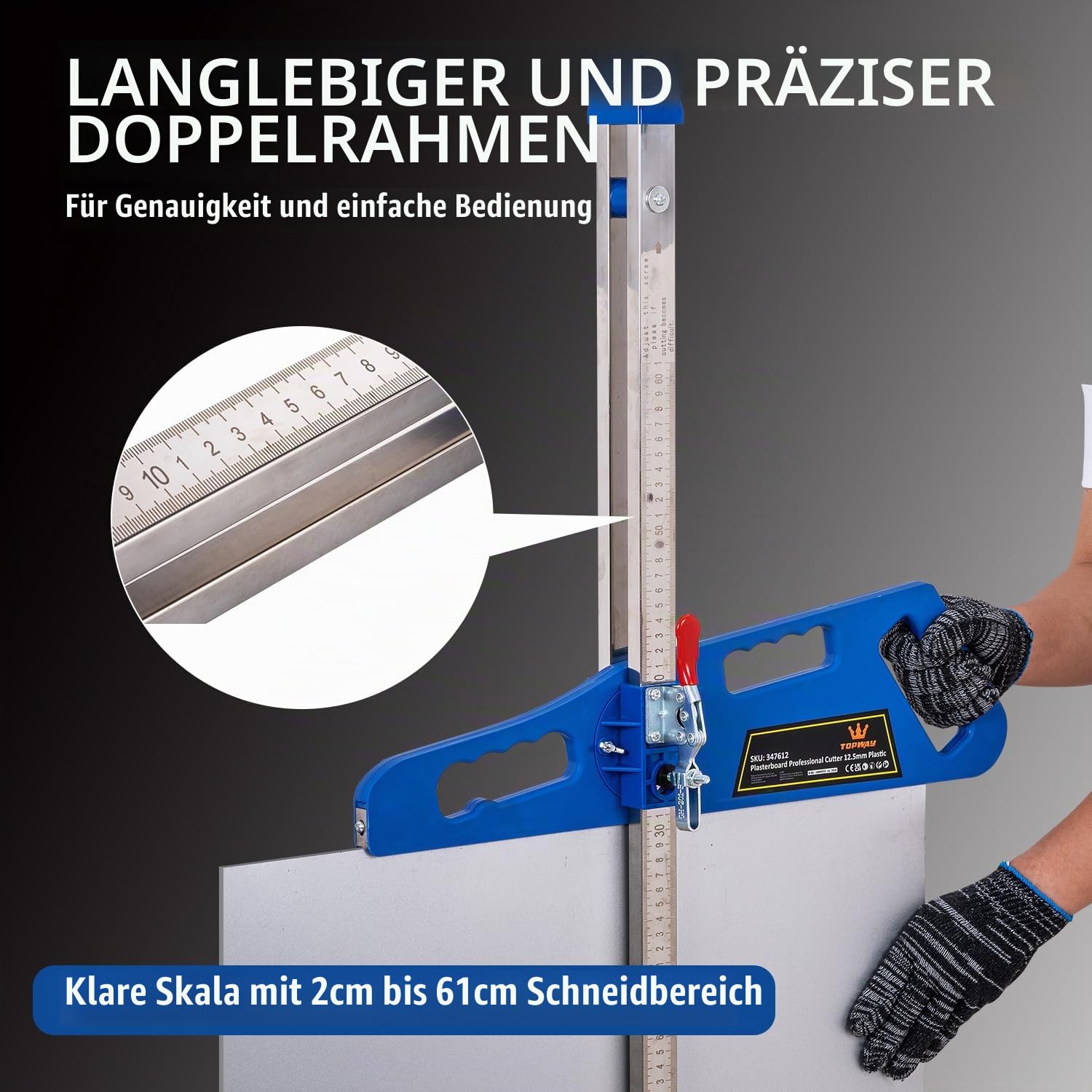 TOPWAY Manueller Trockenbau-Schneidwerkzeug, Gipskartonschneider mit faltbarem Aluminiumgriff, 61 cm Schnittbreite, Gipskartonplatten-Schneidewerkzeug für Holzarbeiten, Heimwerker