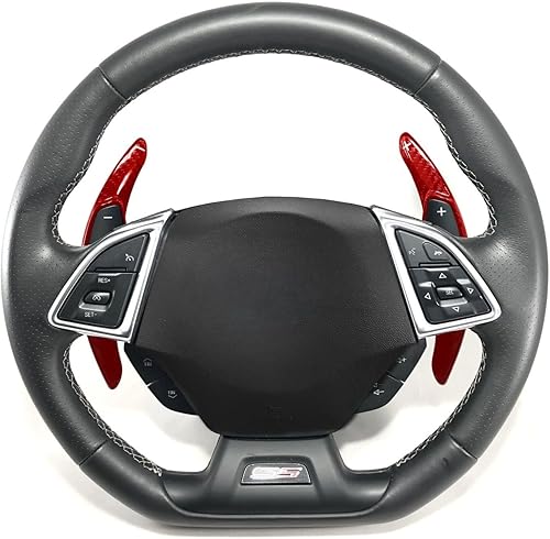 Miniatura 3 de iJDMTOY Red Genuine Carbon Fiber Steering Wheel Larger Paddle Shifter Extensions Compatible with Chevy 2014-2019 C7 Corvette, 2016-up Gen6 Camaro