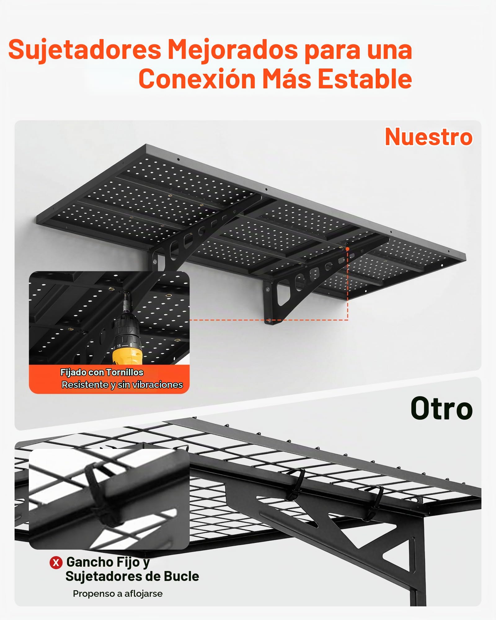 VEVOR Estantería de Pared de Acero Resistente 500x1219mm, Carga 254kg en Total 127kg por Estante, Distancia Ajustable, Juego de 2 Estanterías Flotantes con Ganchos para Lavandería Garaje Taller Cocina