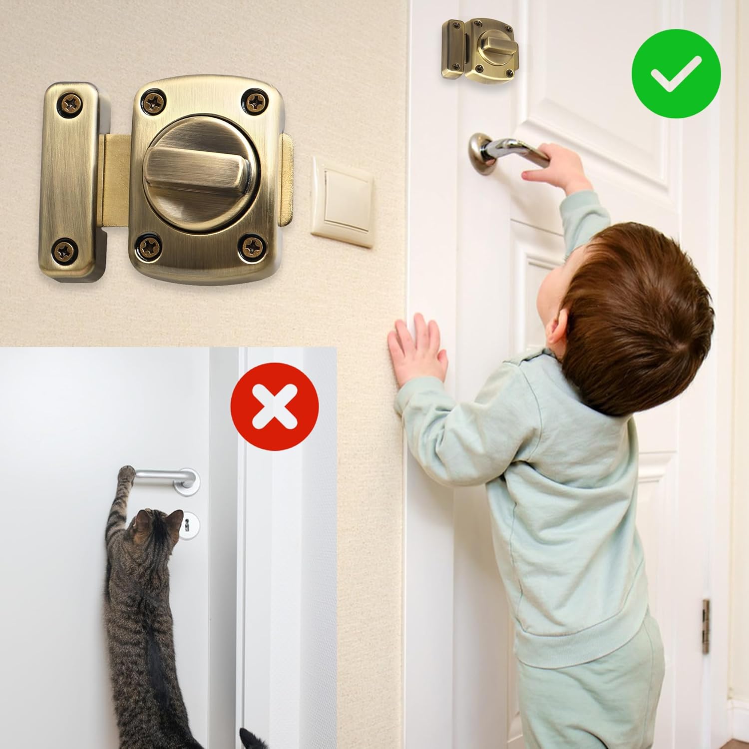 Alise Gate Latch Slide Bolt Latches Lock,Medium Size Safety Double Sided Rotate Gate Hardware for Storage Box, Cabinet,Shed Door, Oil Rubbed Bronze,63mmx55mm MS220C-Q