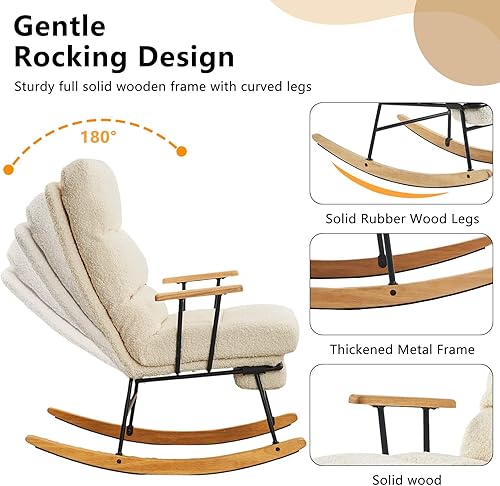 Miniatura 5 de 24" W Teddy Gliding Rocking Chair with Retractable Footrest & High Back,Adjustable Back Angle for Baby Nursery Rocker for Living Room & Bedroom