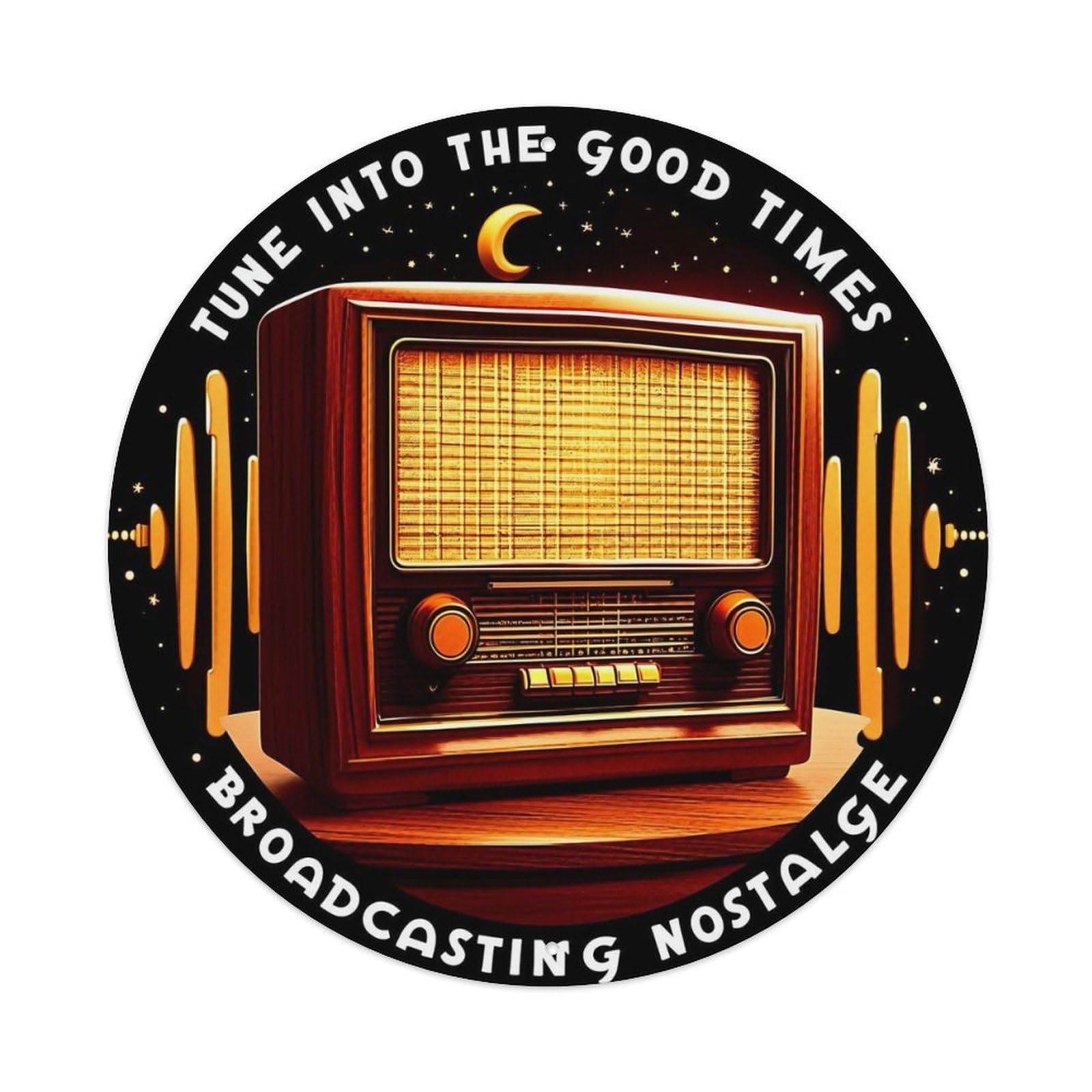 Vintage Radio Nostalgia Design Pattern Vintage Round Tin Sign Retro Metal Wall Decor Metal Poster, Home Bar Garage Cafe Wall Art Decoration 8x8Inches