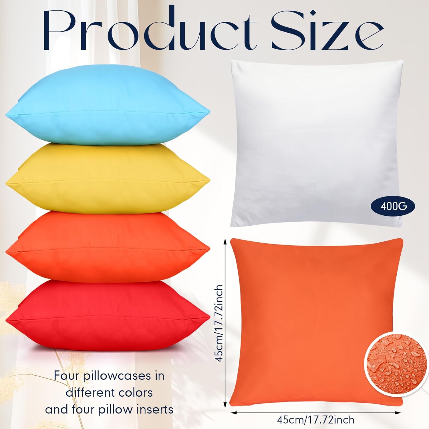 4 Set Waterproof Colorful Outdoor Throw Pillow Covers with 4 Pillow Inserts 18 x 18 Inch Picnic Decorative Waterproof Throw Cushion for Home Sofa Couch Patio - Image 4