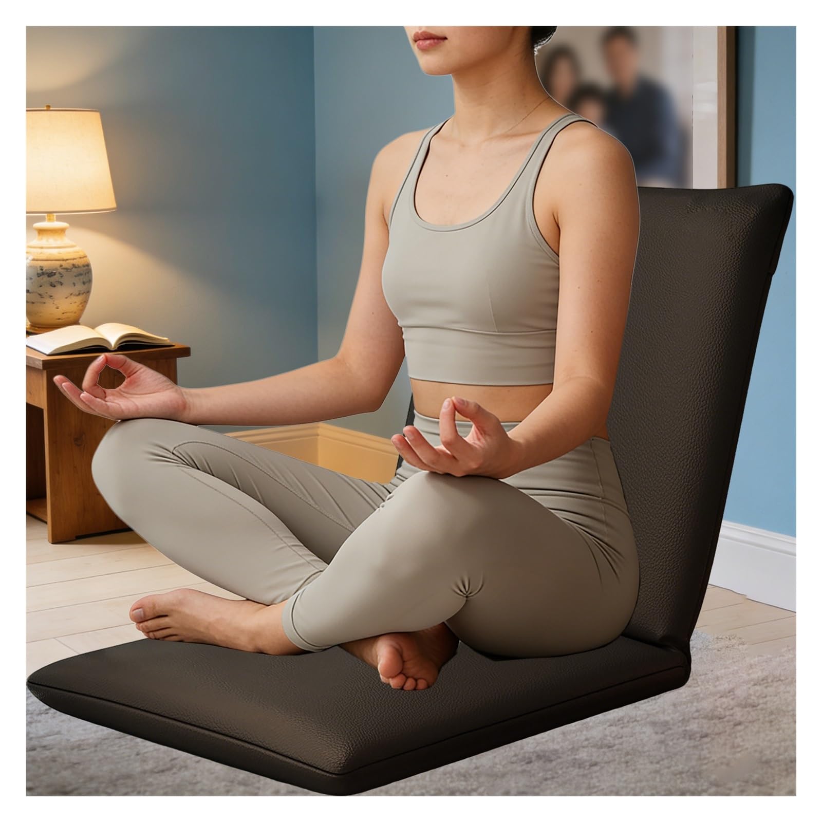 Genérico Silla de Suelo con Respaldo Ajustable, cojín ergonómico y cómodo para meditación/Asiento/Almohada de Suelo, Tumbona reclinable Tatami Plegable para Yoga, Lectura y Videojuegos (neg