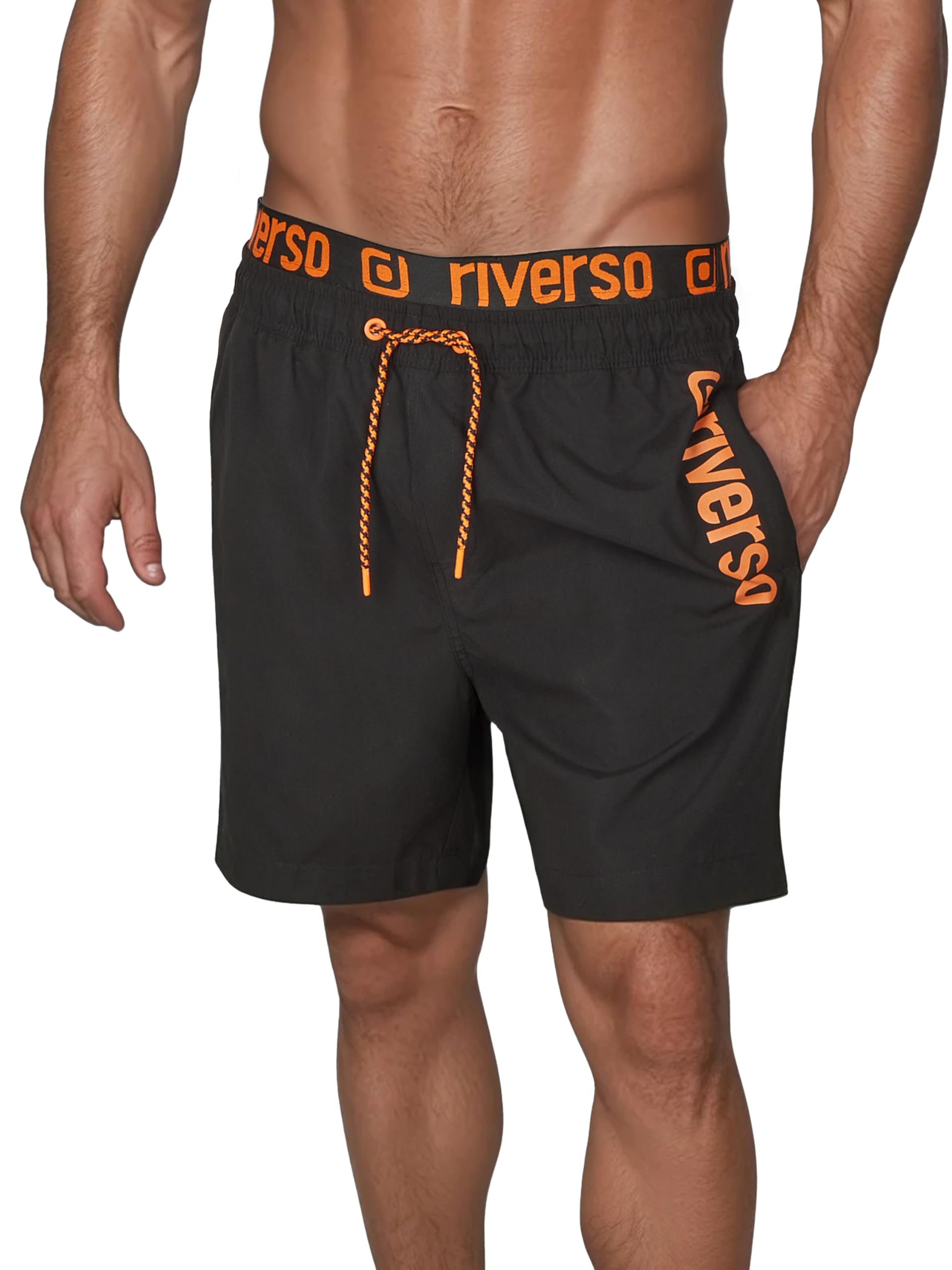 riverso RIVBobby - Costume da Bagno da Uomo, Pantaloncini Corti, Estivi, Sport, Spiaggia, con Coulisse, 100% Poliestere, Nero, Verde, Arancione, Rosso, S, M, L, XL, XXL, 3XL, 4XL, 5XL
