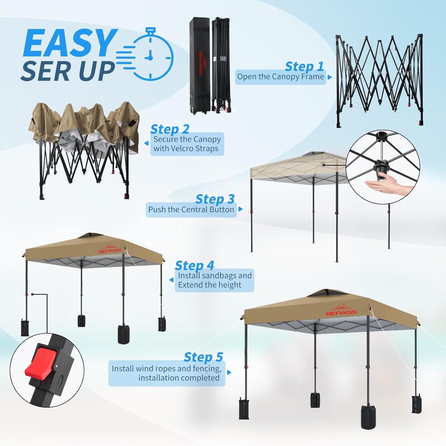 Step-by-step setup guide for Benass Pop Up Canopy