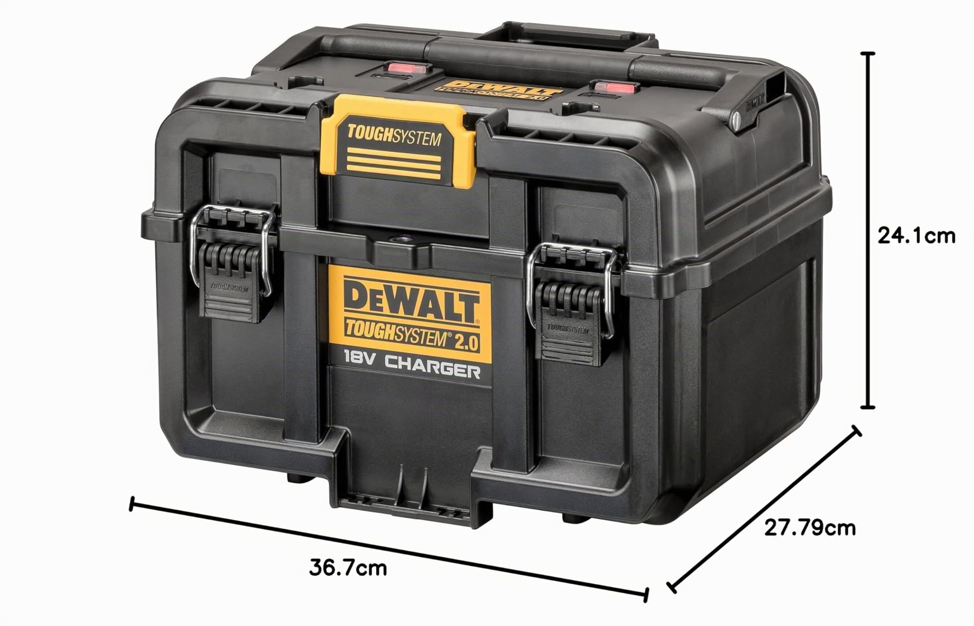 Dewalt Dwst83471-Qw 1/2 Tough System 2.0, Doppio Caricabatteria 4A con Carica Simultanea per Batteria Xr 18V, Flexvolt, Ventola Interna per Dissipazione Calore Quando Chiusa