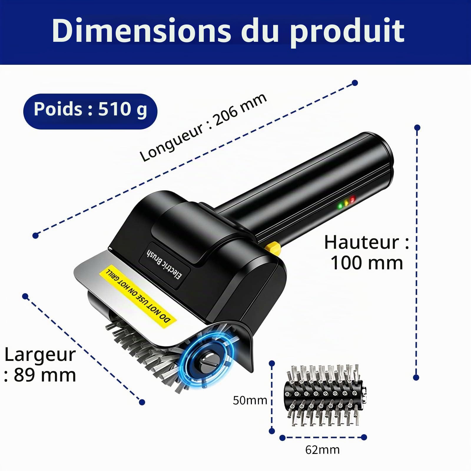 Brosse Barbecue Electrique, Rechargeable sans Fil, Brosse Barbecue Autonomie De 90 Minutes,Nettoyage Polyvalent De La Rouille Et des Salissures (pour Grilles, Treillis MéTalliques, Cuisine)