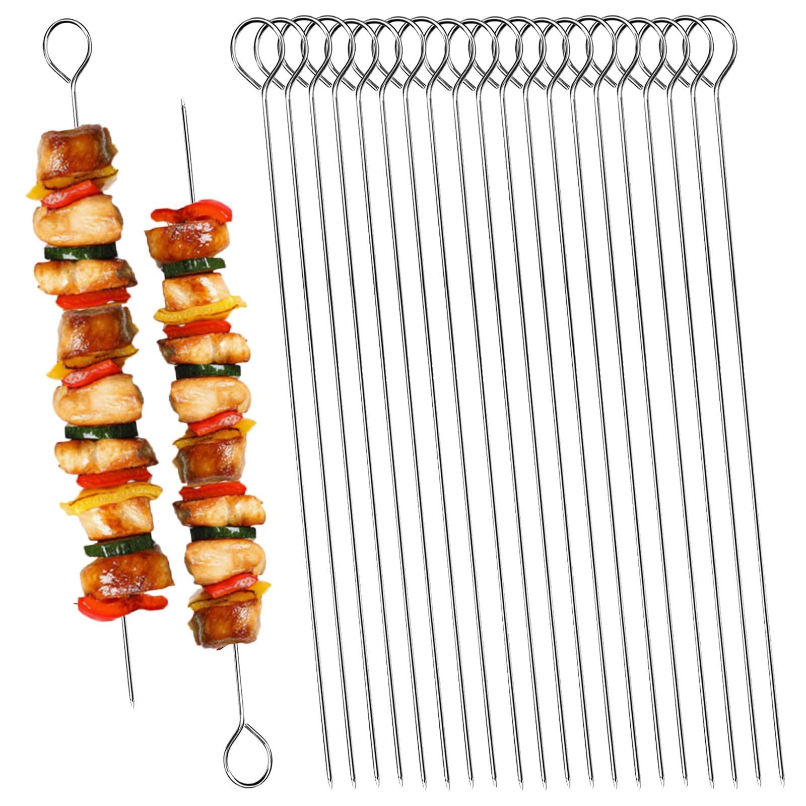 20PCS 304 BBQ Metal Skewers Stainless Steel,Reusable & Durable,11.81"/30cm Metal Kebab Skewers for Oven Grill & Barbecue