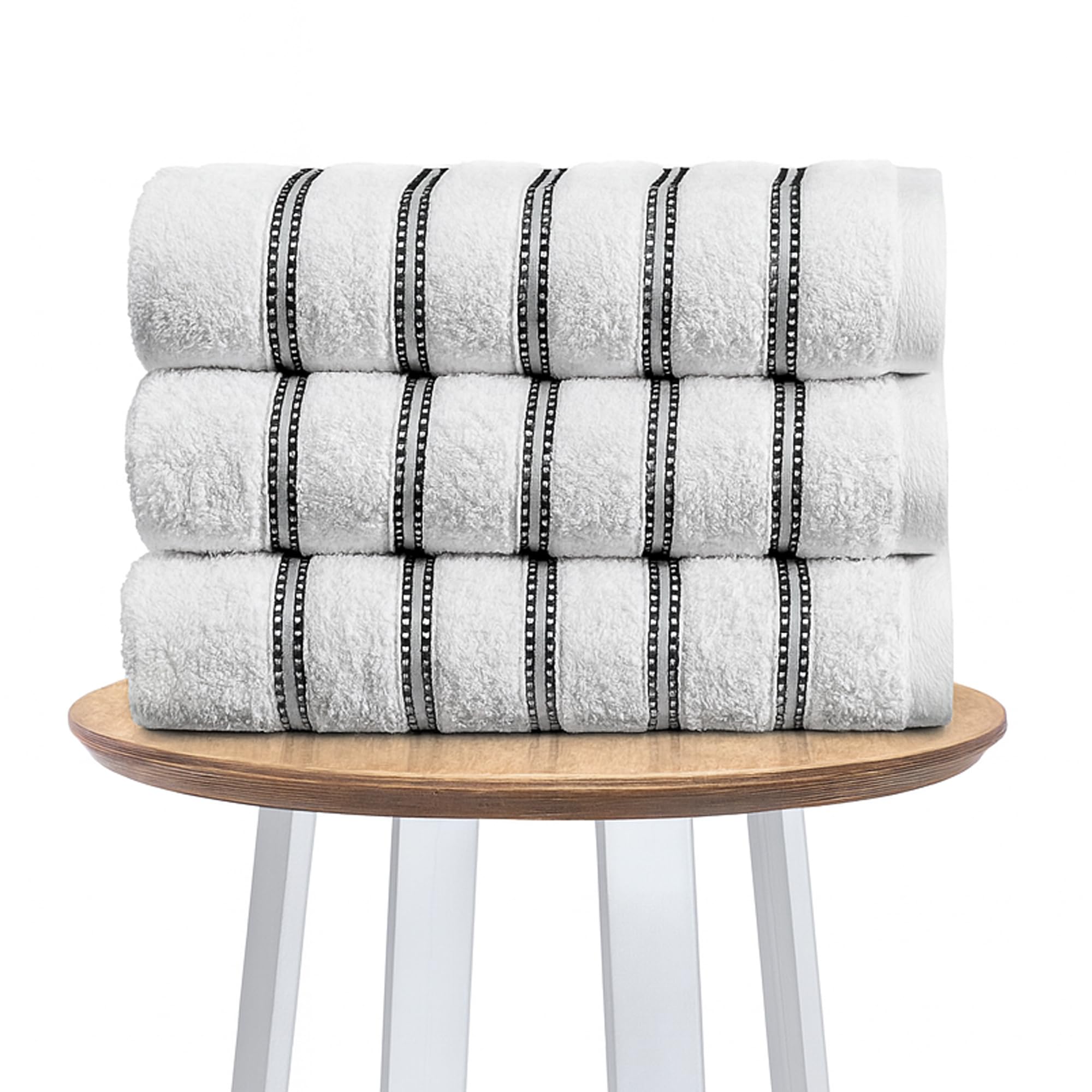 Lions Bath Sheet Towels 3 Pack - Premium Striped 100% Egyptian Cotton Towel Set 90x150cm - Ultra Soft and Highly Water Absorbent, Extra Large Thick Bathroom Sheets, White