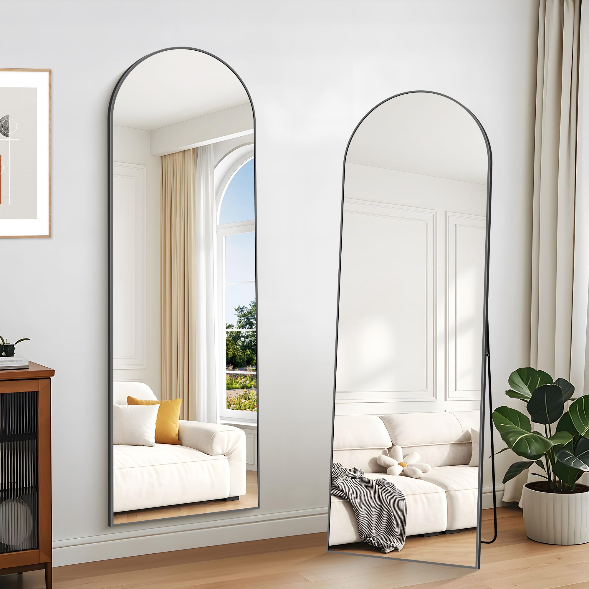 KOCUUY ARC Espejo de Cuerpo Entero, 161 x 52 cm Negro Espejo de pie Grande para Colgar, de pie, Apoyado Espejo de Pared Grande con Marco de Metal para SalóN, Dormitorio, Pasillo
