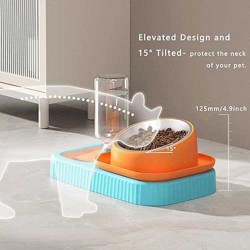 Miniatura 7 de Juego de cuencos de comida y agua para perros y gatos, cuencos dobles para alimentos con botella de agua por gravedad automática, alimentador lento