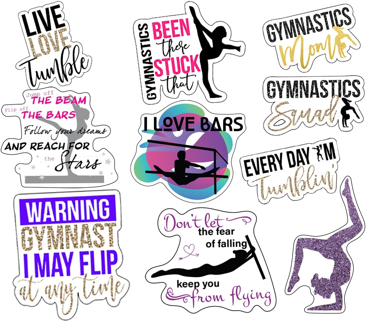 Gymnastics Stickers - Perfect Gymnastics Gifts for Girls, Anywhere You Need Decals, Laptop & Water Bottle Stickers, Waterproof Durable 100% Vinyl