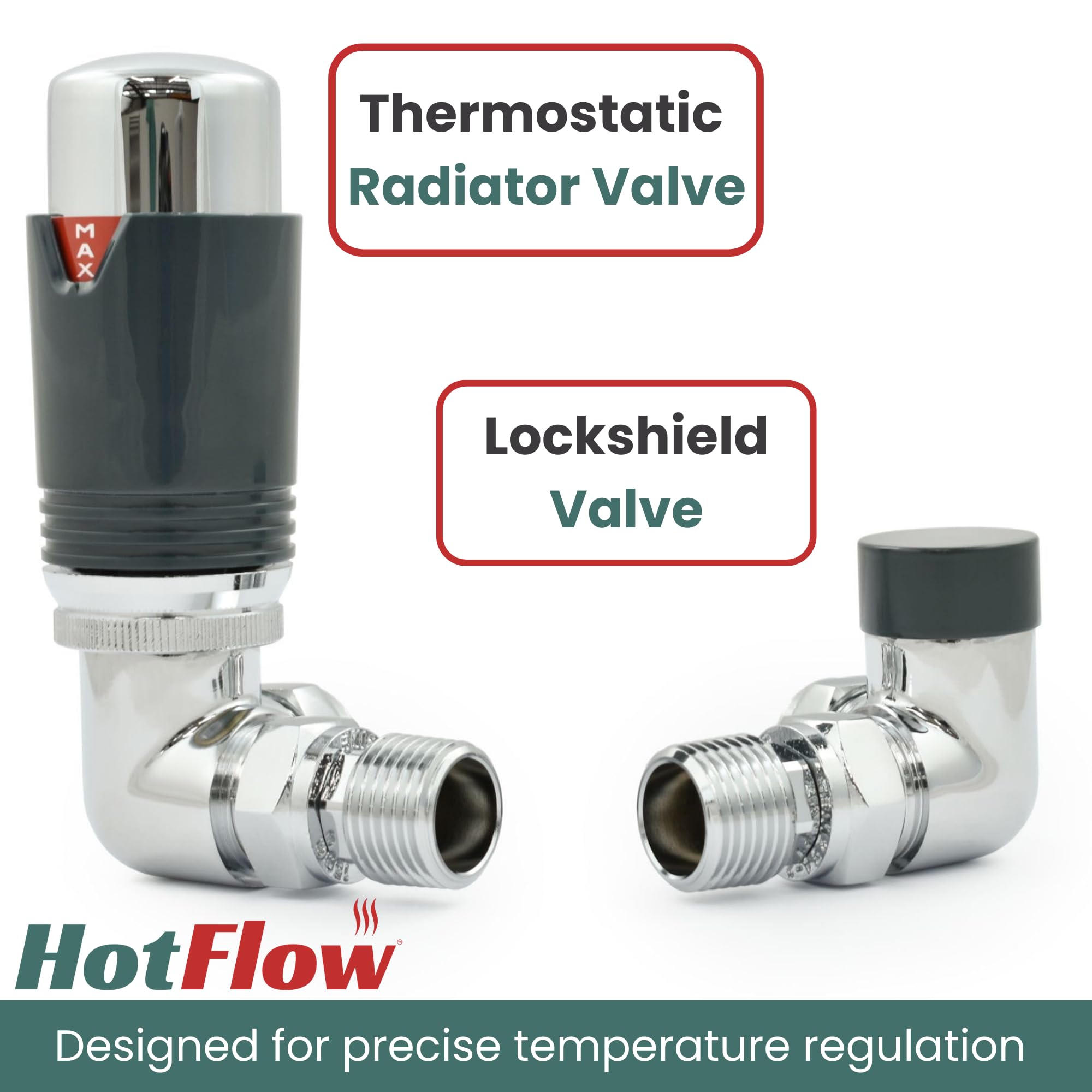 Hot Flow Chrome/Anthracite Estuary Corner TRV Thermostatic Radiator Valve (Pair) Includes Corner TRV Body, Wheel Head - Image 2