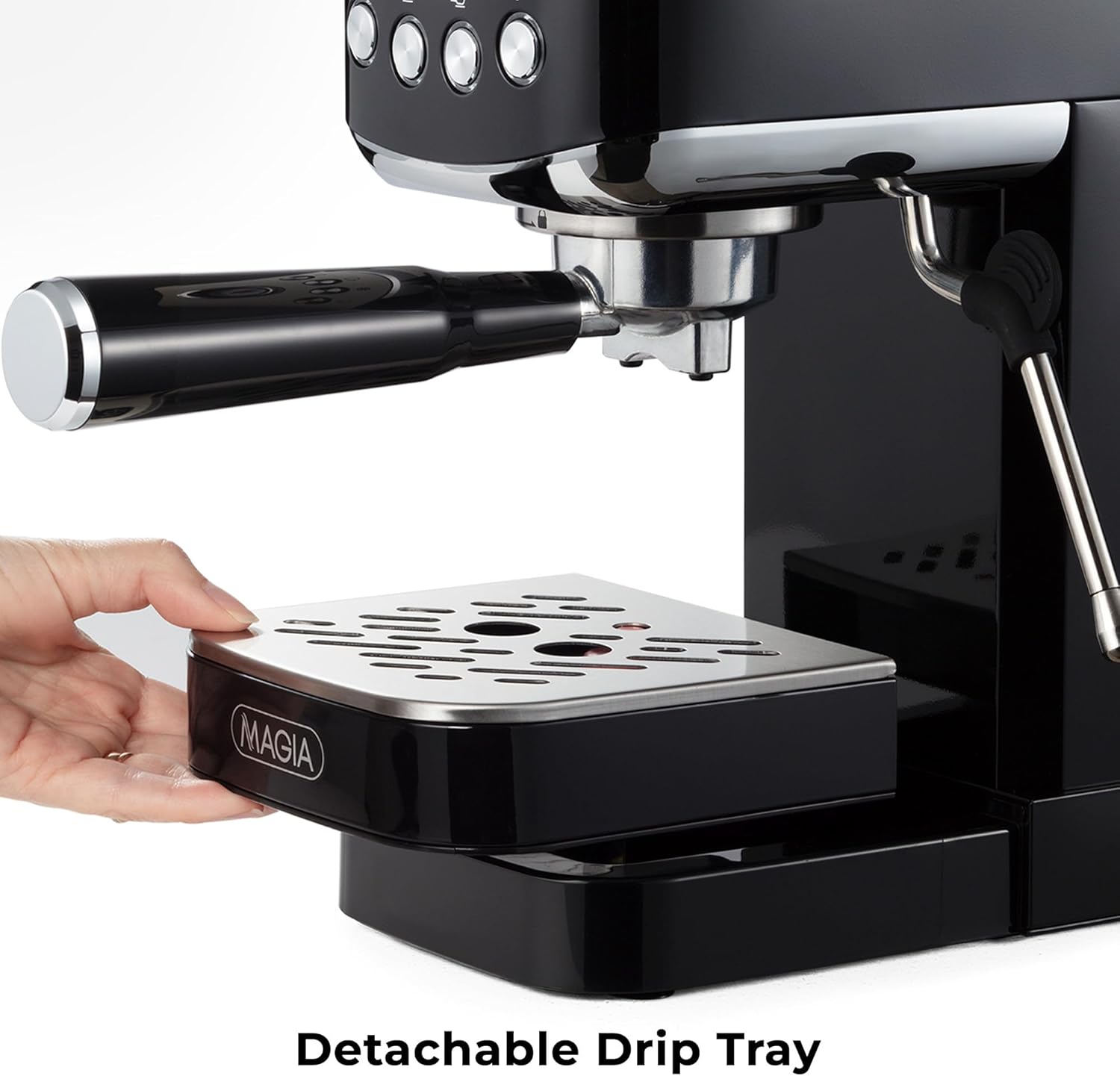 Zulay Kitchen Magia Compact Espresso Machine – 20 Bar Coffee Maker with Milk Frother Steam Wand, Latte & Cappuccino Maker, 1350W Fast Heating, 40oz Removable Water Tank, Stainless Steel – Black