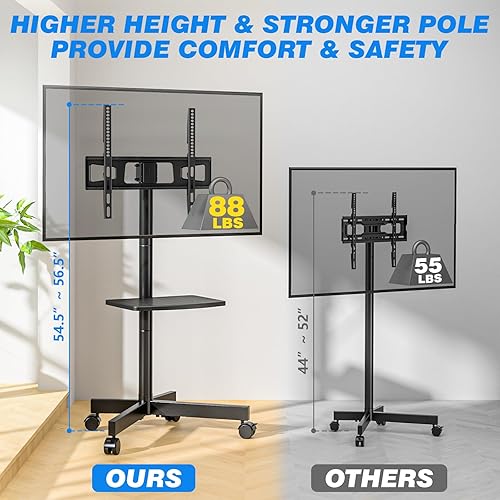 Miniatura 2 de Rfiver Soporte de TV rodante fuerte con estante para televisores de 23 a 60 pulgadas de hasta 88 libras, carrito de TV móvil portátil con rueda