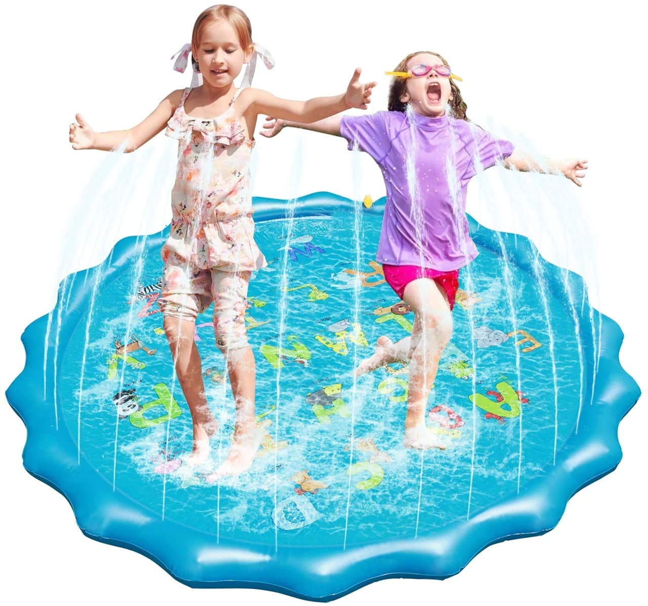ZJ joy 68in-Diameter Outdoor Water-Filled Play Mat Sprinkle Wading Pool And Splash Play Mat Summer Backyard Inflatable Water Toys For Children Infants Toddlers,Boys, Girls Portable
