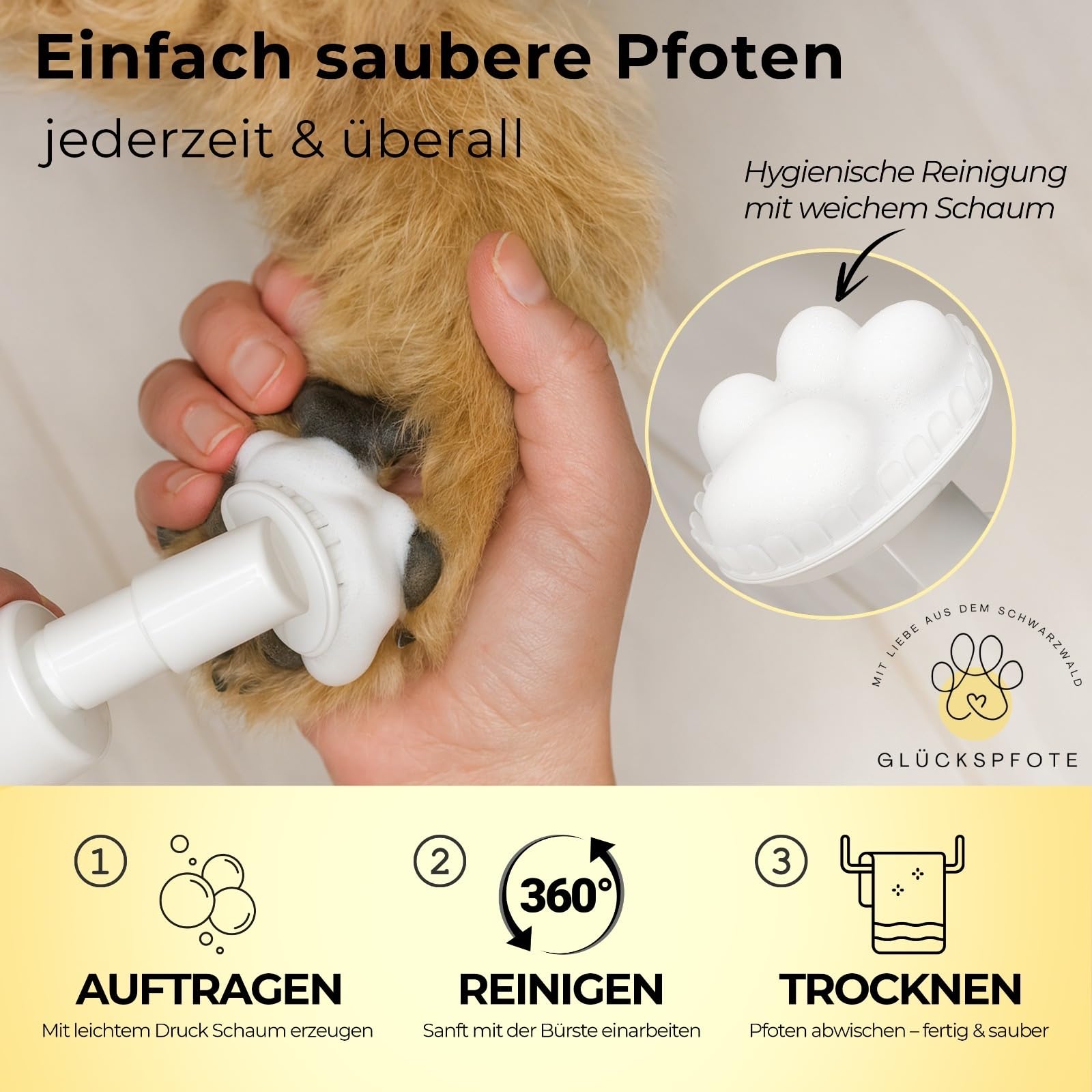 Pfotenreiniger für Hund & Katze [200ml] | Reinigt & Pflegt natürlich - Pfotenschaum ohne Wasser | Hundepfoten Reiniger Pfotenpflege für Hunde ideal zur Pfotenreinigung für Hunde