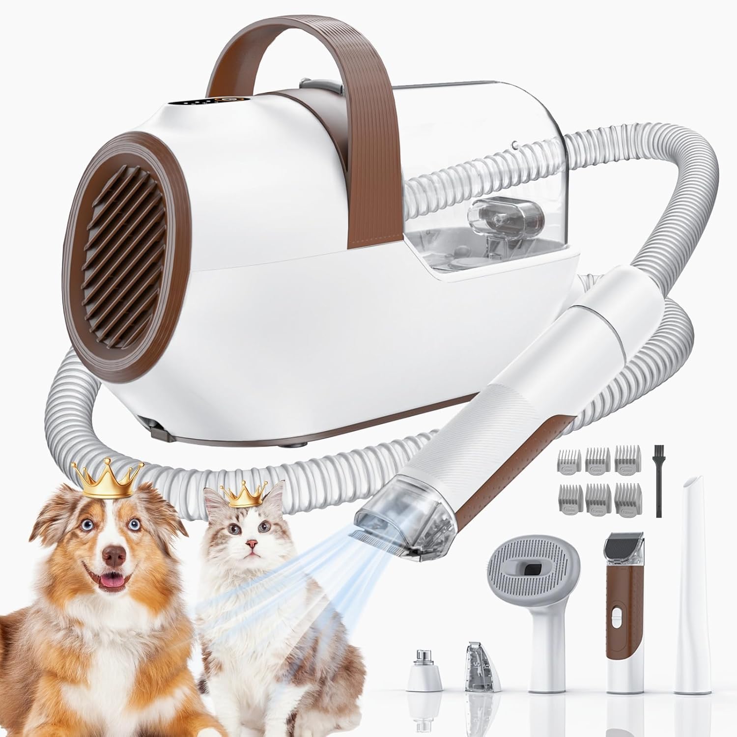 Dog Grooming Vacuum, Dog Grooming Kit with Pet Clipper Nail Grinder, 3 Suction Modes Dog Brush Vacuum with 6 Pet Grooming Tools (tan)