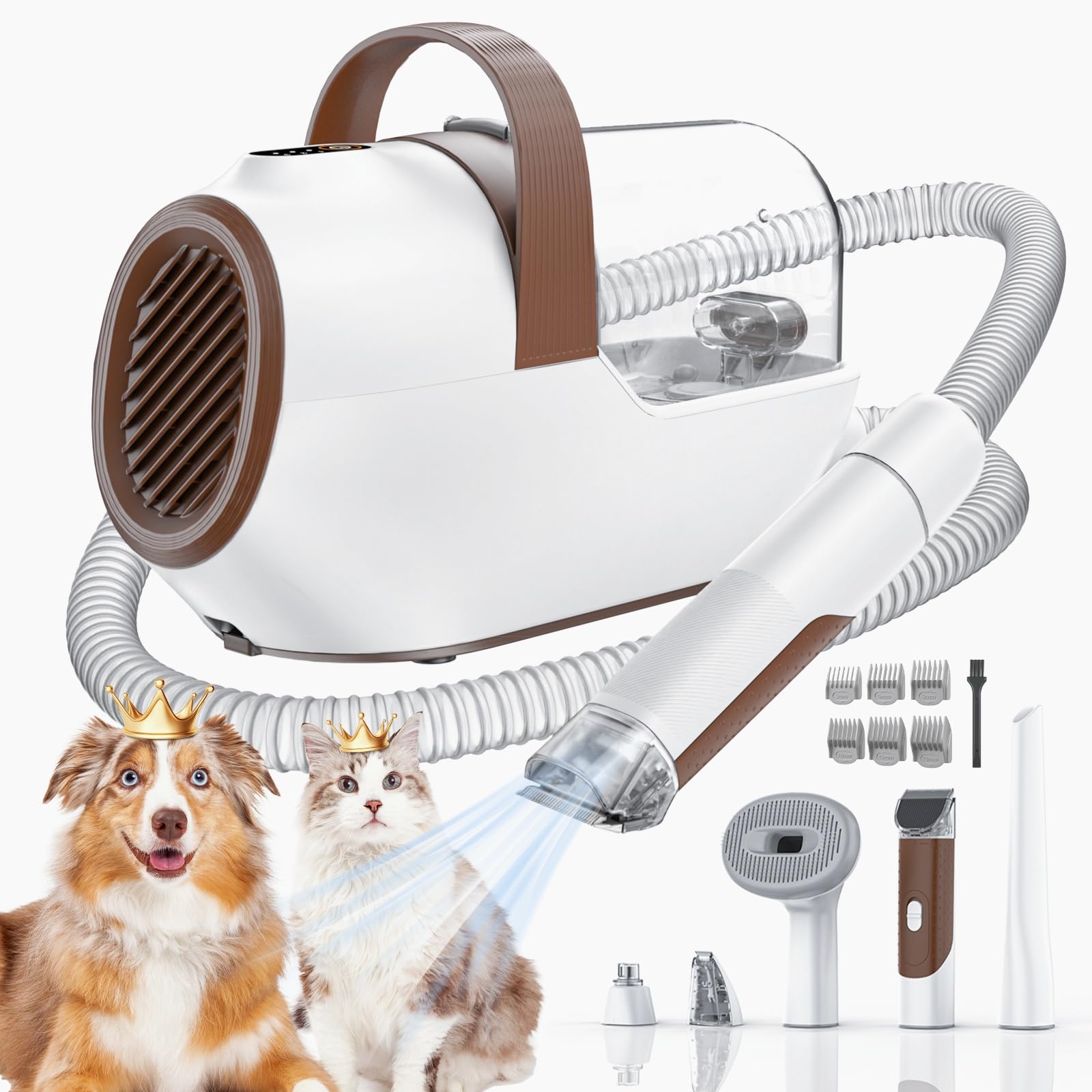 Photo 1 of Ozumek Dog Grooming Vacuum, Dog Grooming Kit with Pet Clipper Nail Grinder, 3 Suction Modes Dog Brush Vacuum with 6 Pet Grooming Tools (tan)