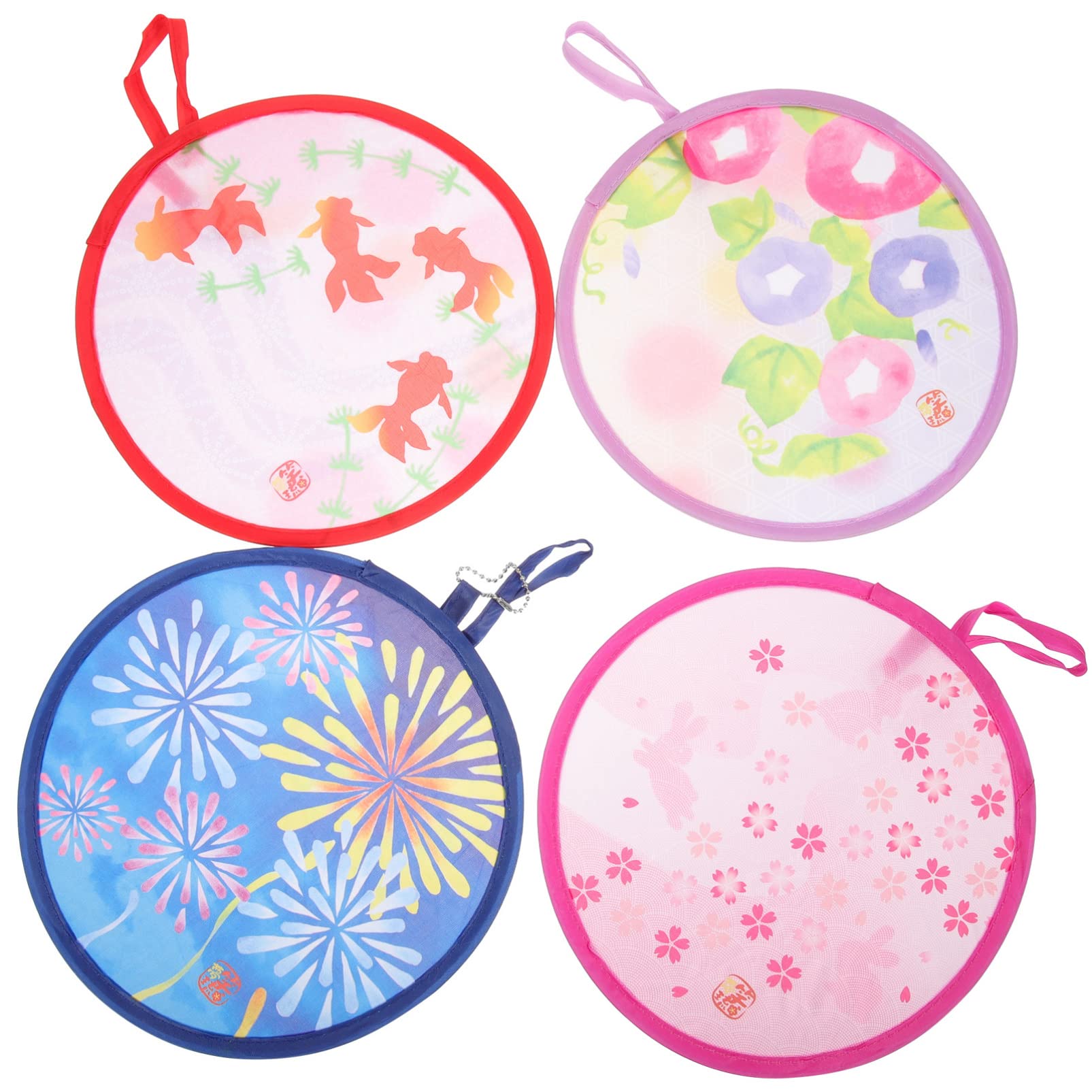 TOYANDONA Round Folding Fan Set of 4 Japanese Style Compact 8.3in Portable