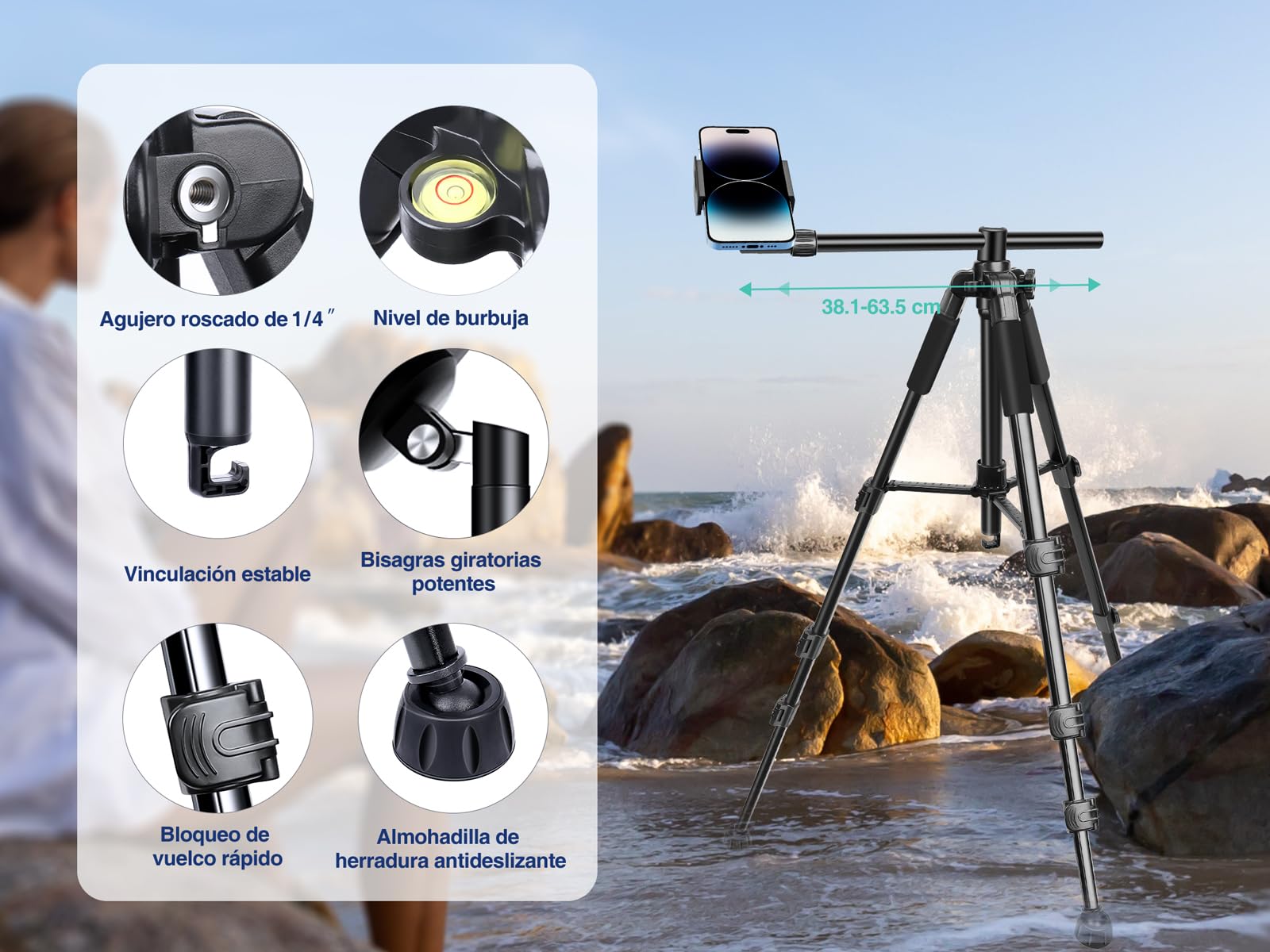 Elitehood Tripode para Movil Grabar Video, 180cm Tripode Movil Alto con Angulo de 360°Teléfono, Soporte iPhone Tripod Flexible para Videografía de Fotografía Plana en Vivo