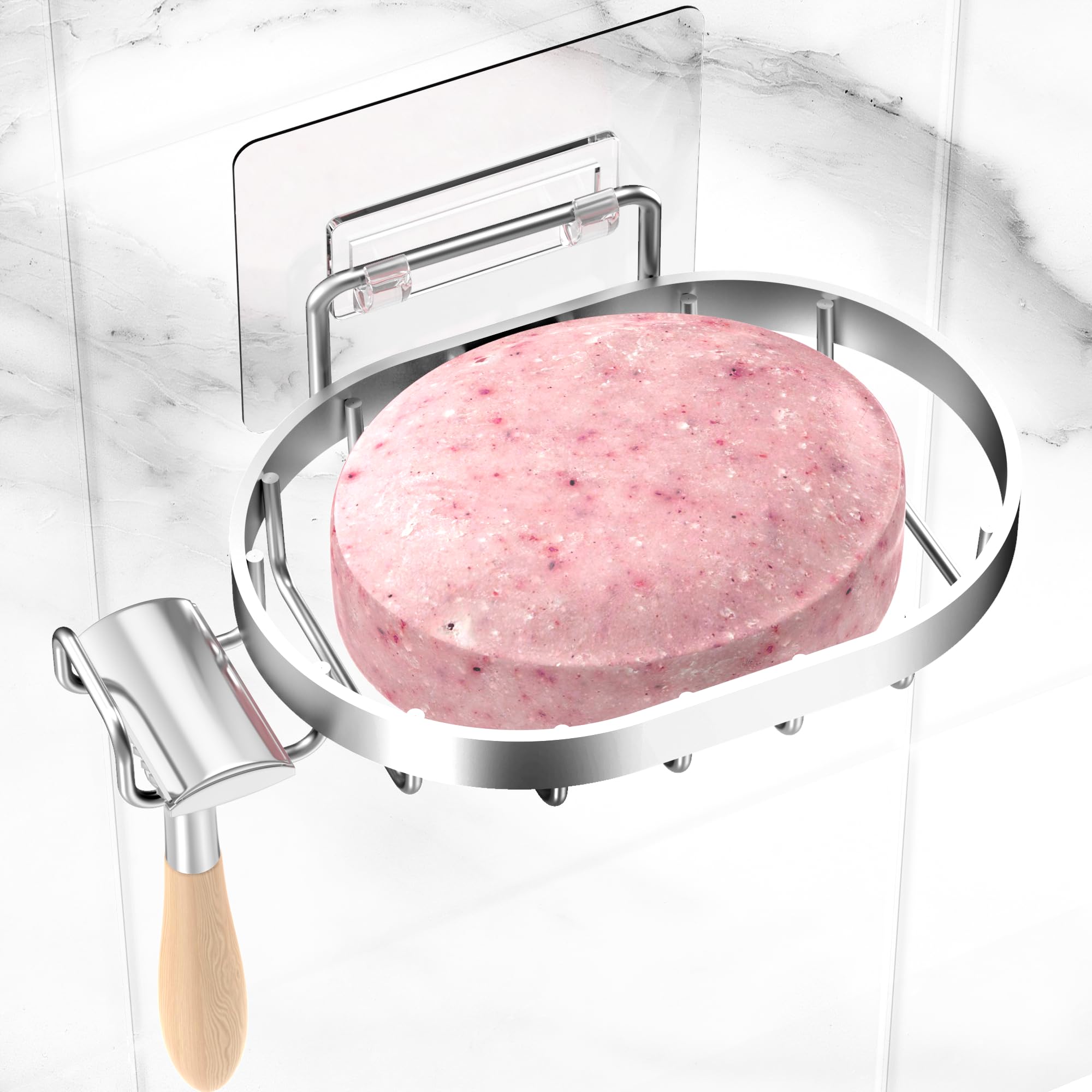 MASADI Soap Dish Holder, Wall Mounted Soap Tray with Drainage, Shampoo Bar Caddy for Shower Wall, Soap Savers, Razor Holder for Shower, Bar Soap Container 304 Stainless Steel, Bathroom(Silver)