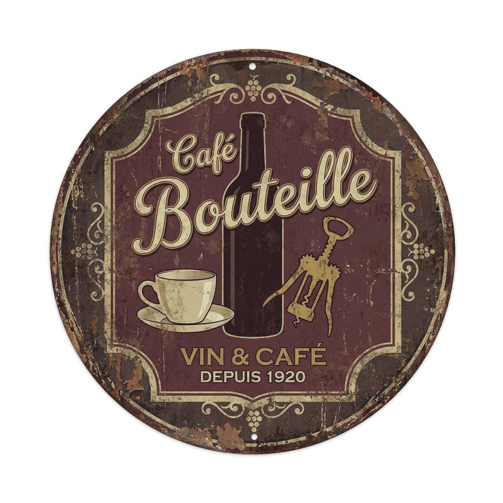 Wine Bottle Lounge Cafe Metal Tin Sign Plaque Wall Decor for Cafe, Club, Garden Round Metal Poster 8x8Inch