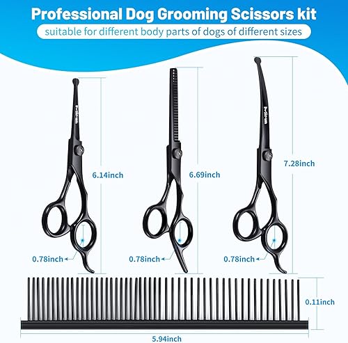 Miniatura 5 de Kit de aseo para perros, 5 en 1 de acero inoxidable chapado en titanio, tijeras de aseo para perros para aseo con punta redonda de seguridad,