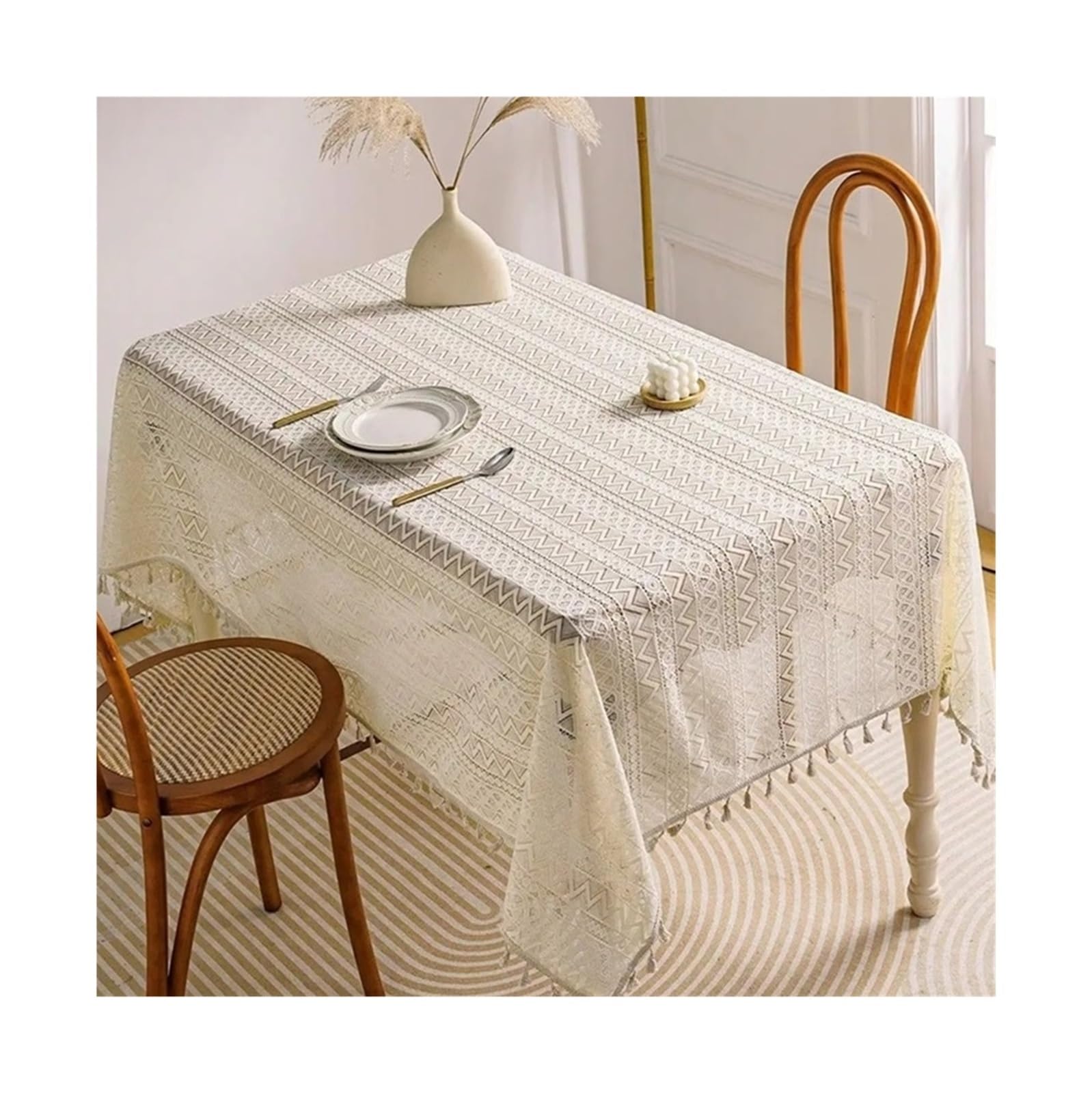VOLURE Vintage Lace Tablecloth, Lace Tablecloth Beige 140x100-200cm(140x180cm)