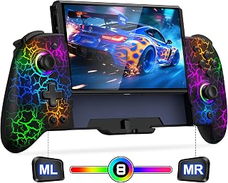 Gammeefy JC200 Wireless Hall Effect Switch Controller for Nintendo Switch OLED - No Drift Joysticks, 17 RGB Lights, Turbo, 1000mAh Battery
