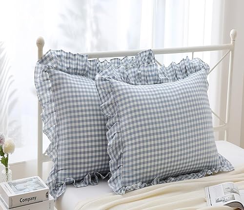 Miniatura 32 de Fundas de almohada cuadradas a cuadros en blanco y negro con volantes, fundas de almohada a cuadros, fundas de almohada de gingham, fundas de Negro