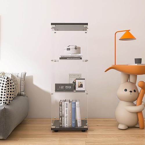 Miniatura 6 de Vitrina de cristal transparente con 3 estantes de 49.3 pulgadas con una sola puerta, vitrina moderna de la colección Curio, estantería de pie para
