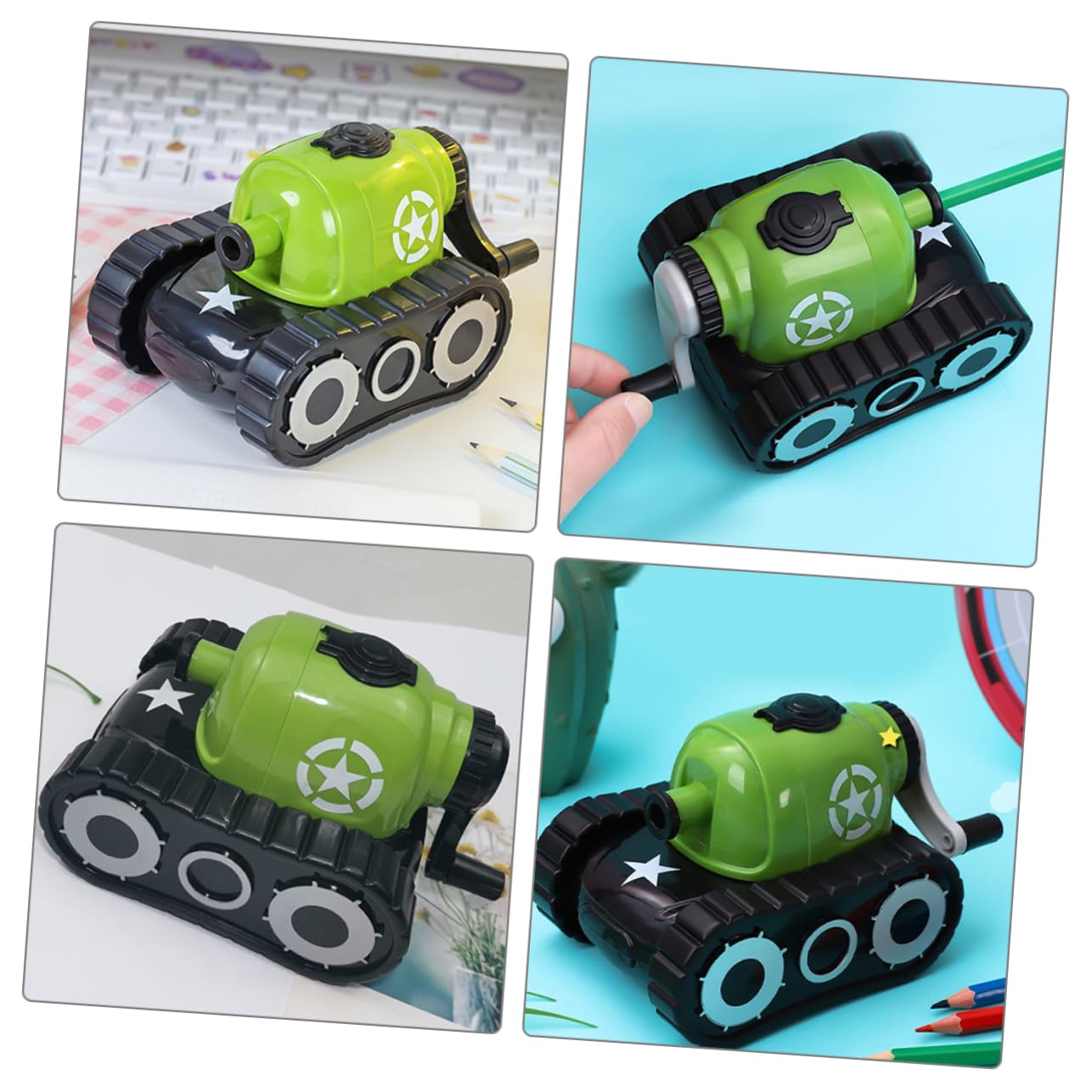 Operitacx 3stücke Handantrieb Buntstiftanspitzer Für Kurbel-bleistiftspitzer Mit Verstellbarem Schärfwinkel Für Schule Und Kindergarten Grünem Tank-design