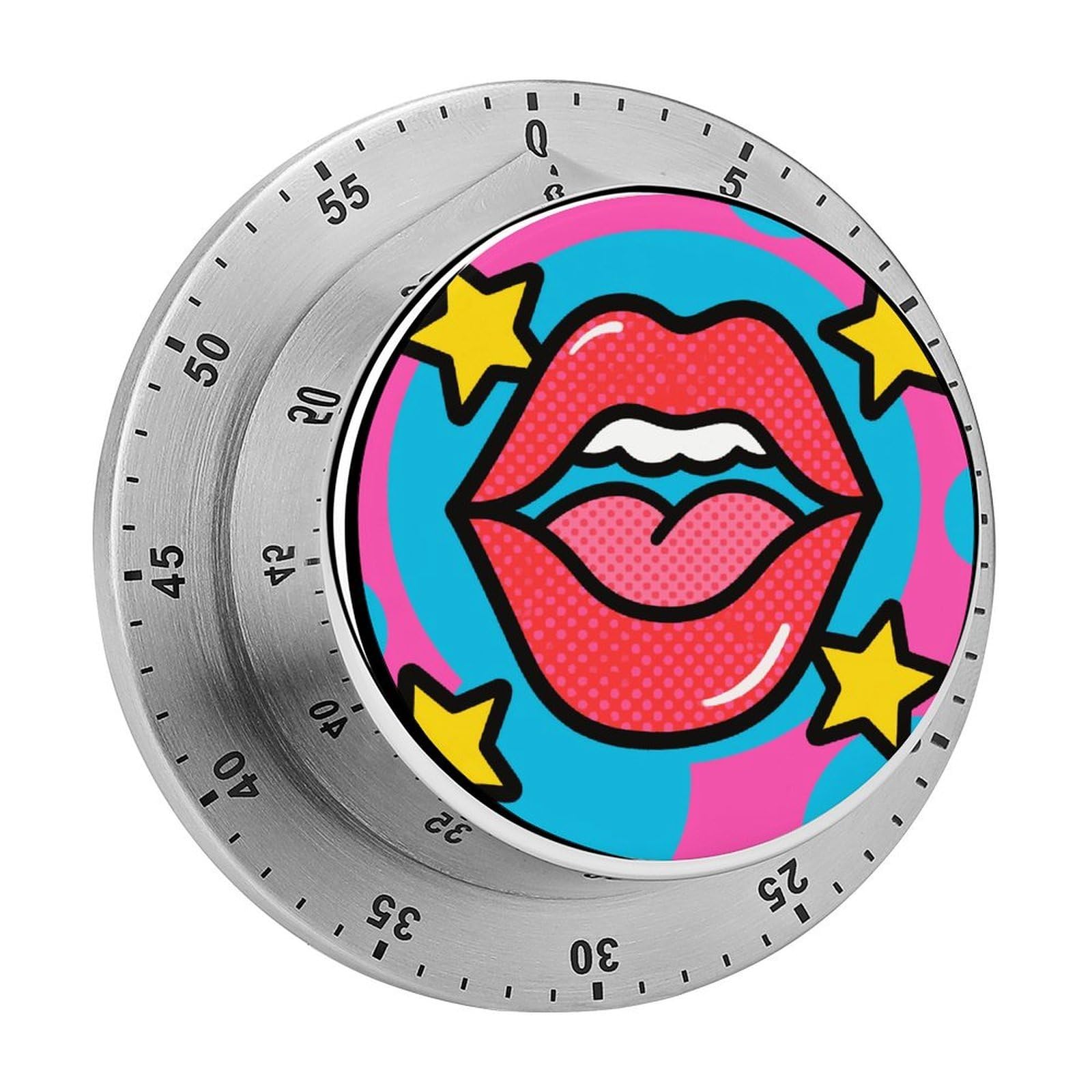 60 Minute Wind Up Timer, Visual Mechanical Timer with Loud Alarm, Red Lips Kitchen Timers for Cooking - No Batteries Required - Magnetic Backing, Exquisite Stainless Steel Body