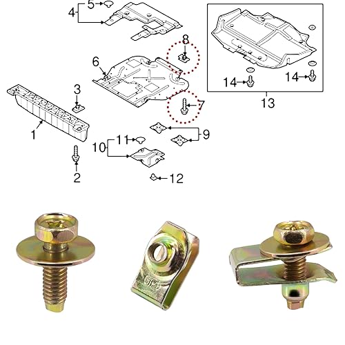 Miniatura 3 de 20 pernos de cuerpo M6-0.039 x 0.787 in de largo, hexagonal de 0.394 pulgadas, arandela de 0.67 pulgadas, 20 clips de tuercas en U para el motor