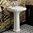 Bathroom Pedestal Sinks,Pedestal Sink 23" W X 19" D Vintage White Ceramic Pedestal Bathroom Sink With Overflow and 3 Pre-Drilled Holes - Fits 4-Inch Faucets