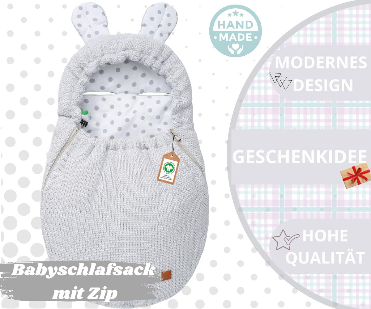 Mikos Couverture enveloppante pour bébé 100 % coton certifié GOTS Zert. Couverture tricotée pour le printemps avec fermeture éclair, pour bébé avec rembourrage, universelle pour poussette, buggys