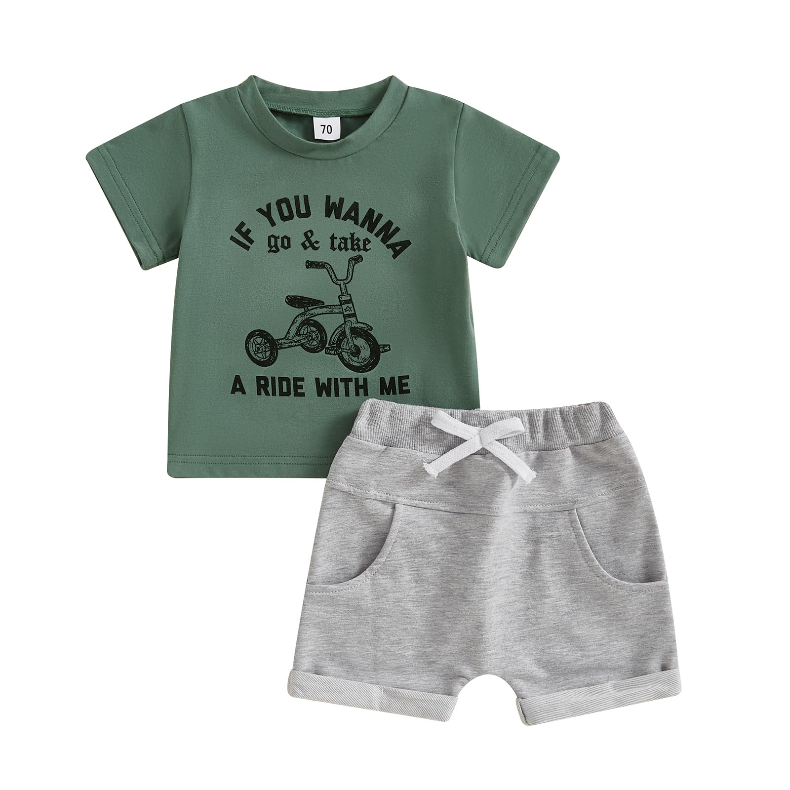 Frietlebird Toddler Baby Boy Summer Clothes Short Sleeve Tricycle Letter Print Shirt Elastic Waist Shorts Set Summer 2Pcs
