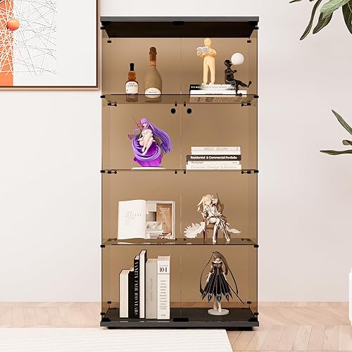 Miniatura 14 de Vitrina de cristal con luces LED y cerradura, vitrina Curio de 4 niveles con puerta de cristal, estantería de pie para sala de estar, dormitorio,