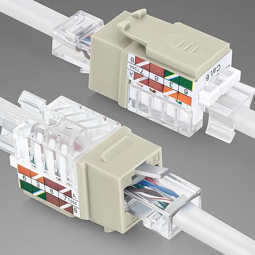 Miniatura 39 de Everest - Paquete de 50 conectores Keystone RJ45 Cat6 en ángulo de 45°, color blanco, conectores RJ45 hembra de perfil delgado, conector Keystone