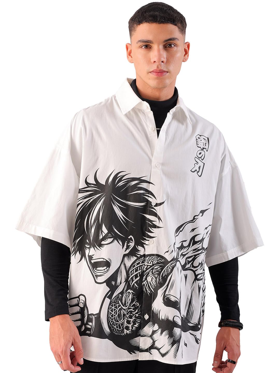 the indian garage co Men Cotton Oversized Anime Print Half Sleeves Cutaway Collar Street Wear Shirt-picture-43