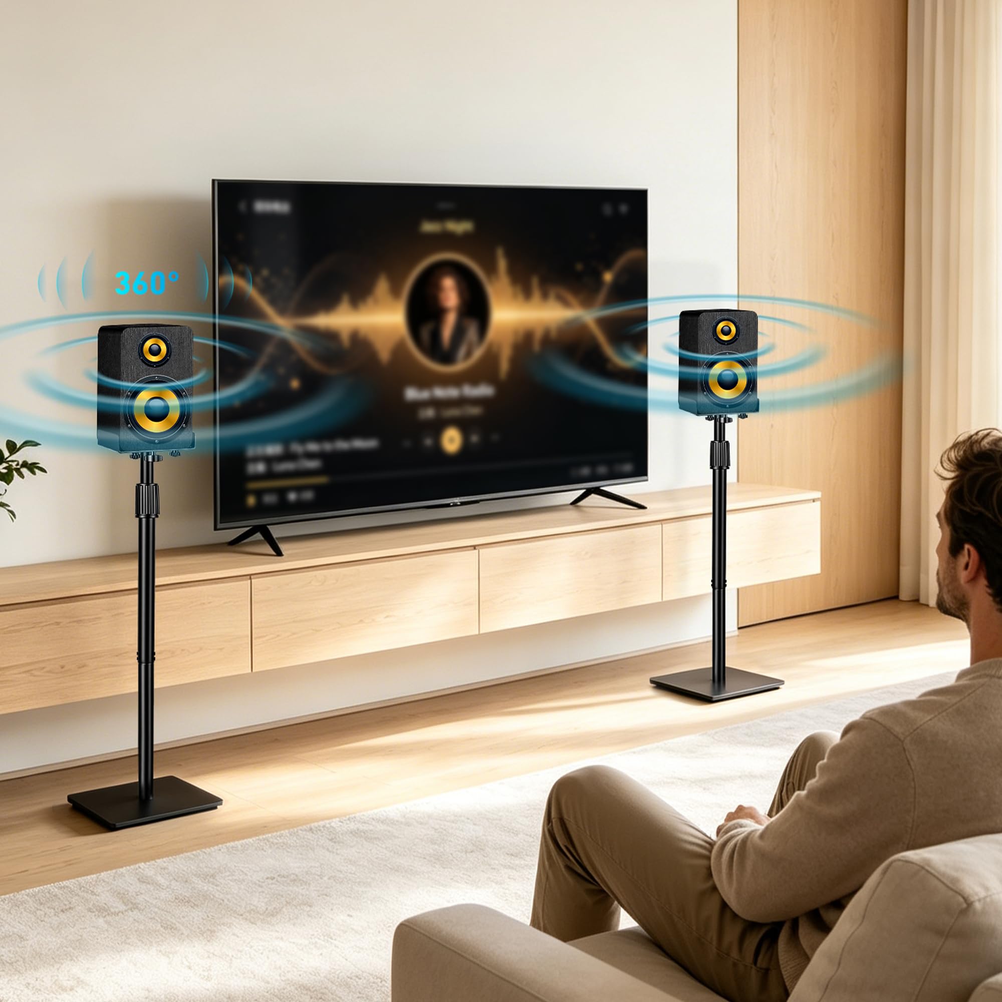2er-Pack Höhenverstellbare Lautsprecherständer Kompatibel mit 80 bis 105CM | Bodenlautsprecherständer Surround mit Kabelmanagement, Universeller Lautsprecherständer Kompatibel mit JBL Bose