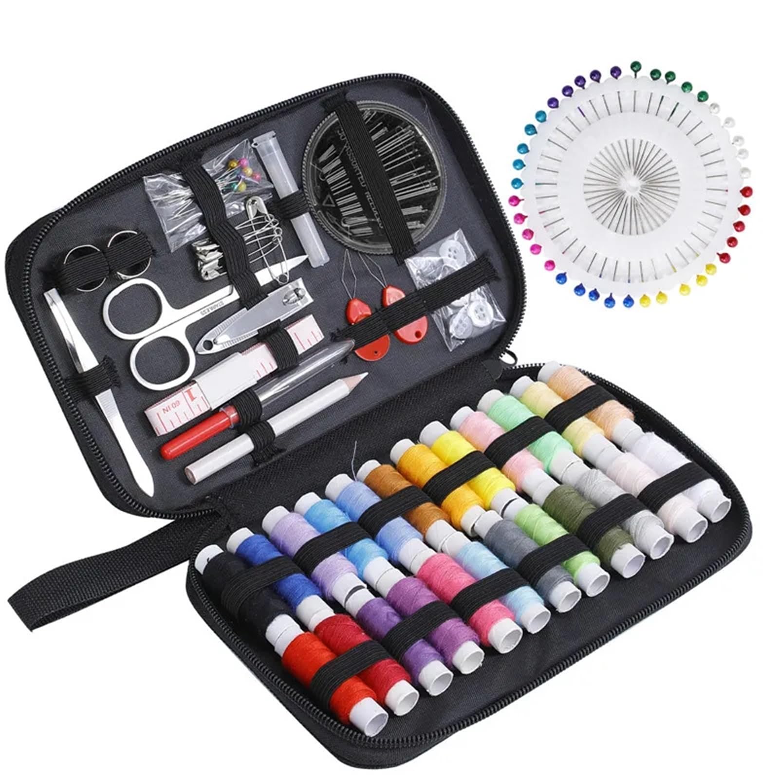 Sewing Kit Compact and Portable Sewing Kit with Threads Needles Storage Bag Scissors Tape Measure Buttons Portable Travel DIY Embroidery Handwork Box Set(130PCS)