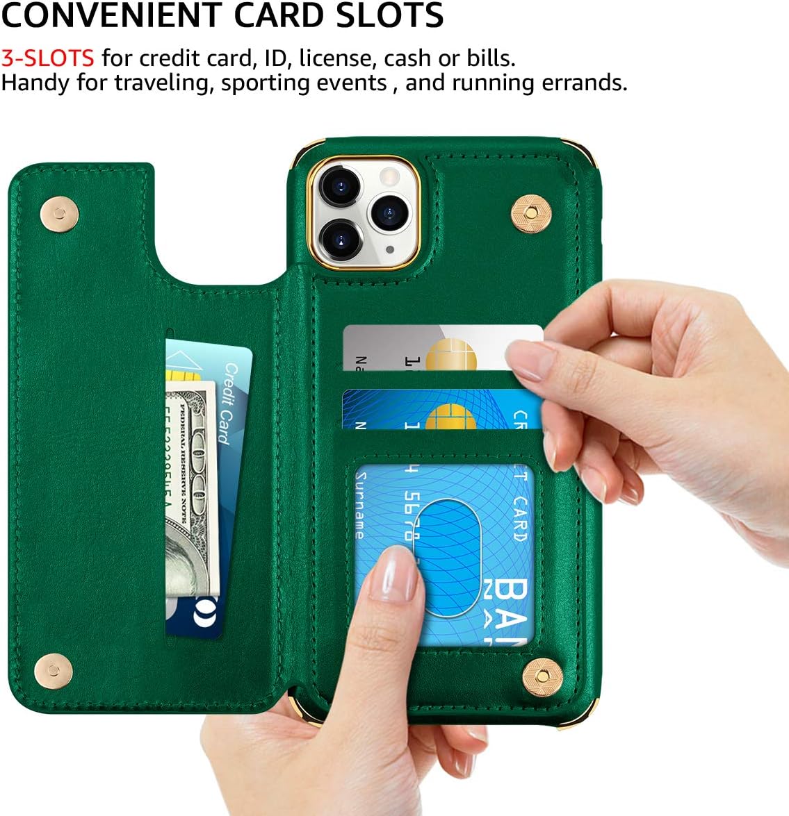 HianDier Wallet Case for iPhone 11 Pro Max Card Holder Case Double Magnetic Clasp Flip Cover Soft PU Leather Kickstand Dual Layer Shockproof Wallet Case for 2019 6.5 Inch iPhone 11 Pro MAX, Green
