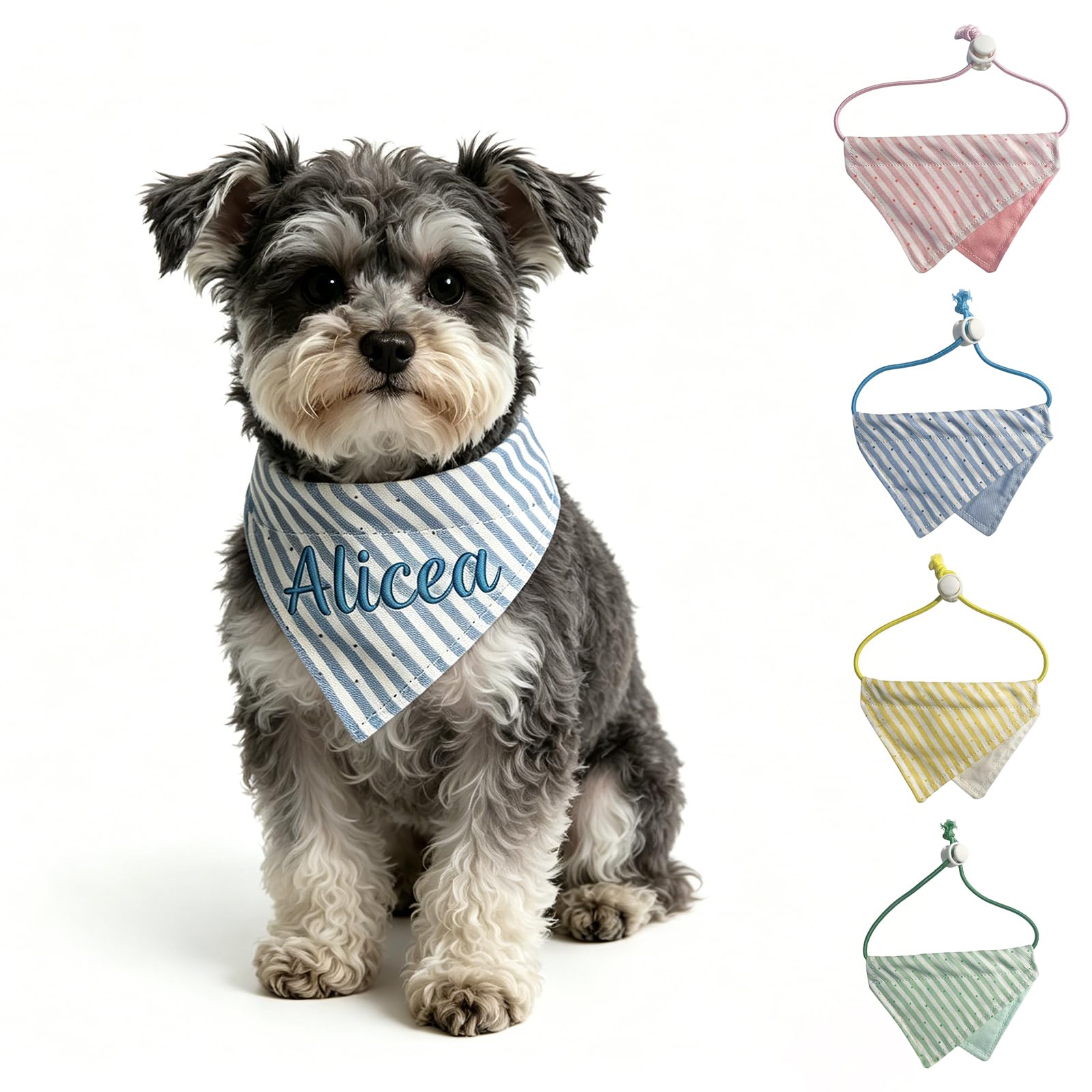Personalised Dog Bandana Custom Pet Bandana With Embroidery Name Adjustable Triangle Scarf For Small Medium Large Dogs Puppy Cat (Blue)